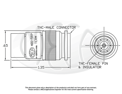 401-5RP Termination RP-TNC-Male connectors drawing