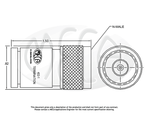 402-1 Termination 2W N-Male connectors drawing