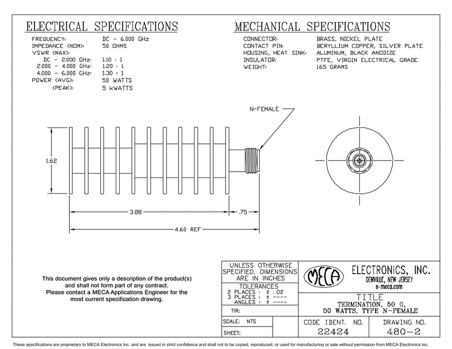 480-2 Microwave Termination electrical specs