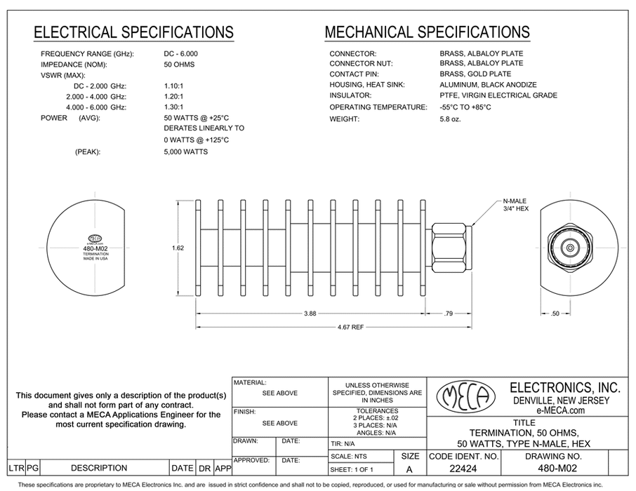 480-M02 Microwave/Termination electrical specs
