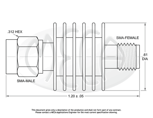 602-03-1F18 Fixed Attenuator SMA-MALE/Female connectors drawing