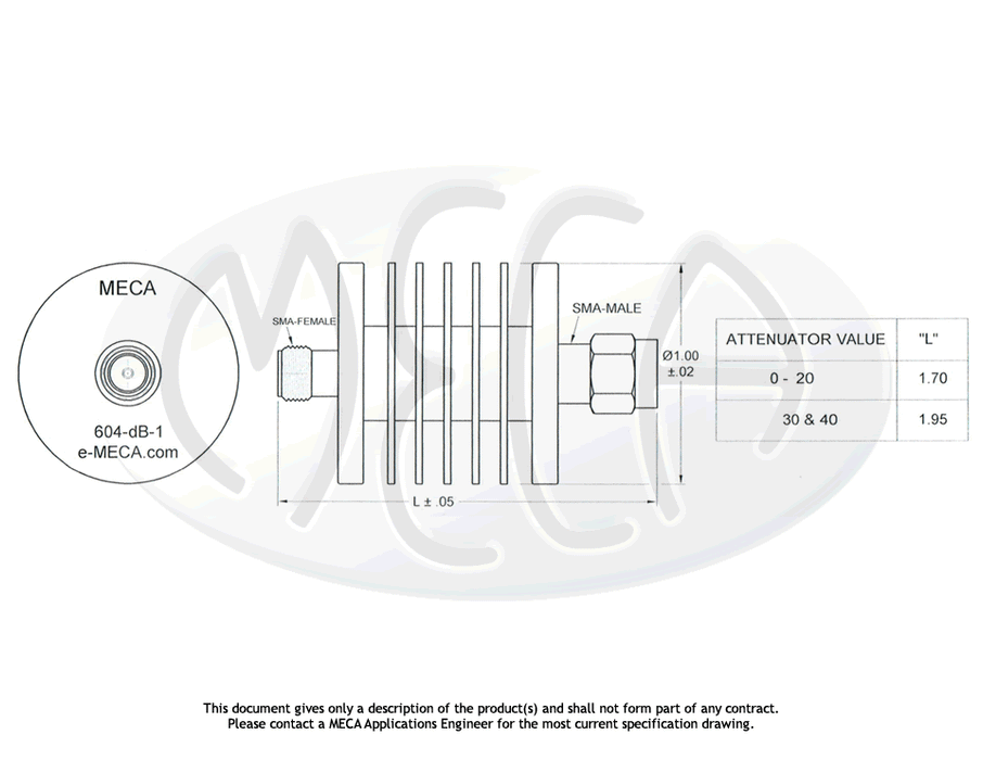 604-40-1 Attenuator SMA-Type connectors drawing