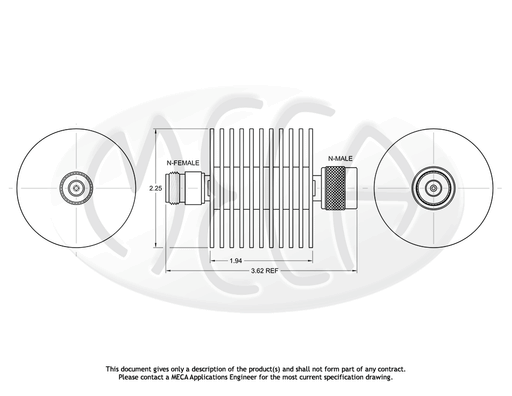 650-10-1F4 Coaxial Attenuator N-Type connectors drawing