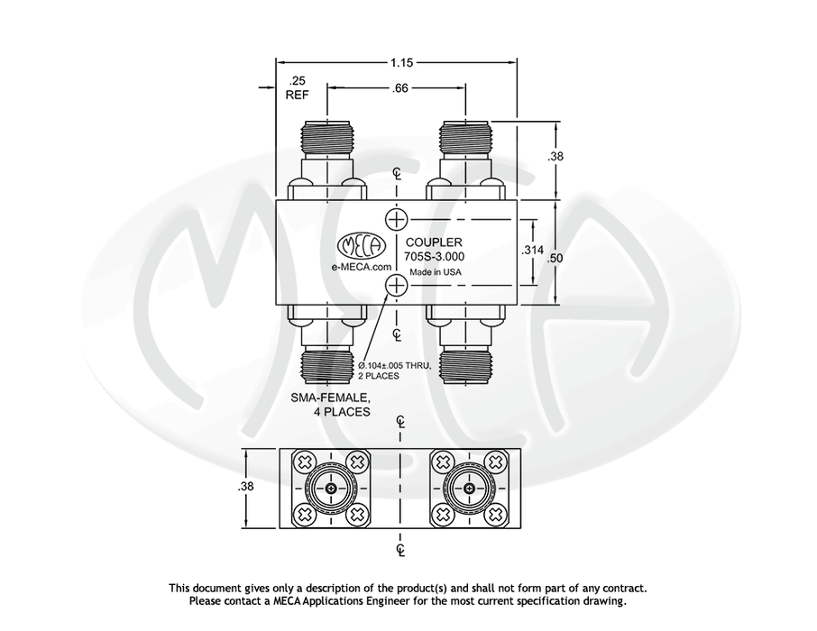 705S-3.000 3 dB Hybrids Coupler SMA-Female connectors drawing