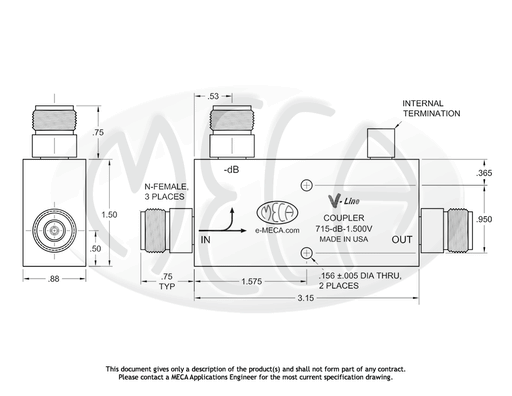 715-30-1.500V Directional Couplers N-Female connectors drawing