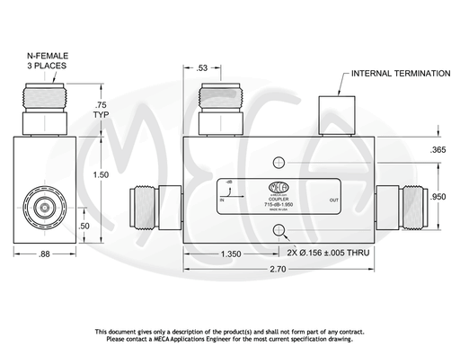 715-06-1.950 Directional Coupler N-Female connectors drawing