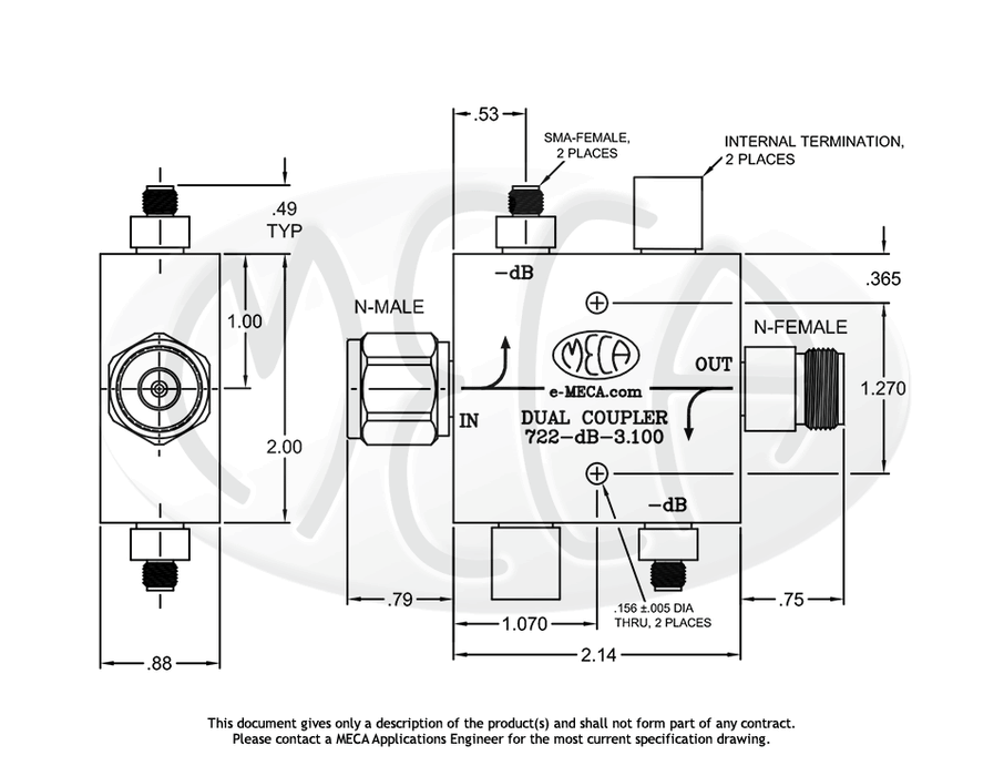 722-30-3.100 RF-Dual Directional Couplers In-line connectors drawing