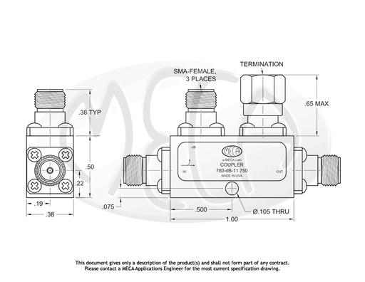 780-10-11.750 Directional Coupler SMA-Female connectors drawing