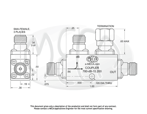 780-10-15.200 Directional Coupler SMA-Female connectors drawing