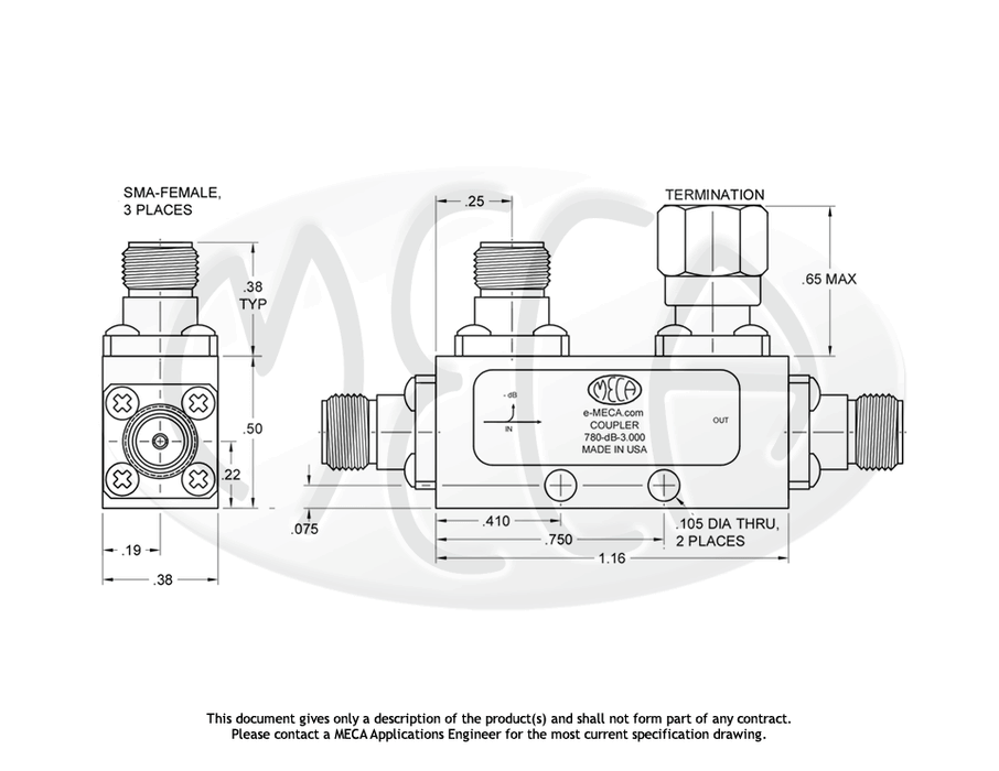 780-06-3.000 Directional Coupler SMA-Female connectors drawing