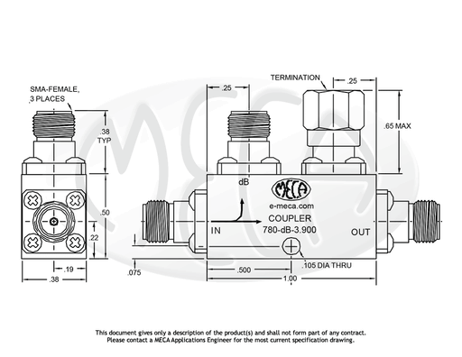 780-30-3.900 SMA/F Directional Coupler connectors drawing
