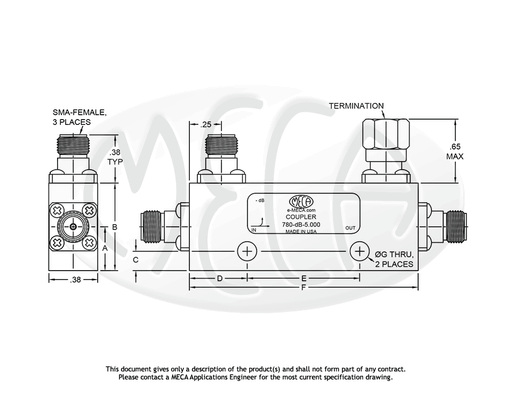 780-10-5.000 Directional Coupler SMA-Female connectors drawing