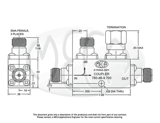 780-10-9.700 Directional Coupler SMA-Female connectors drawing
