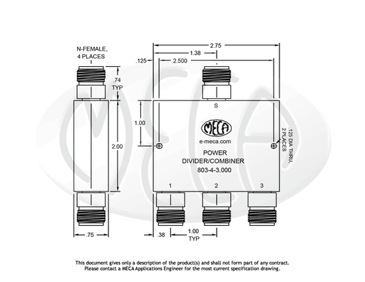 803-4-3.000 Power Divider N-Female connectors drawing