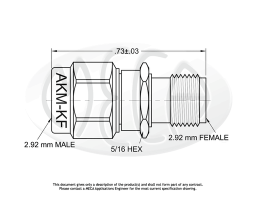 AKM-KF Adapter 2.92mm Male to 2.92mm Female connectors drawing