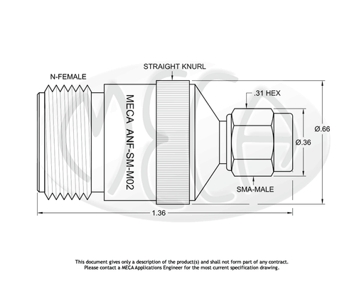 ANF-SM-M02 Low PIM Adapter N-Female to SMA-Male connectors drawing