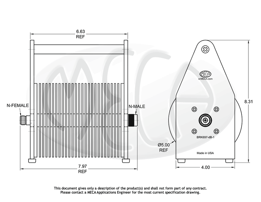BRK697-30-1 Coaxial Attenuators N-Type connectors drawing