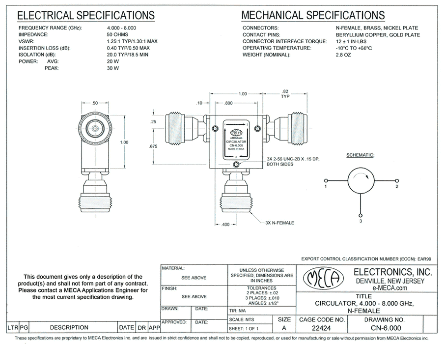 CN-6.000 Circulator electrical specs