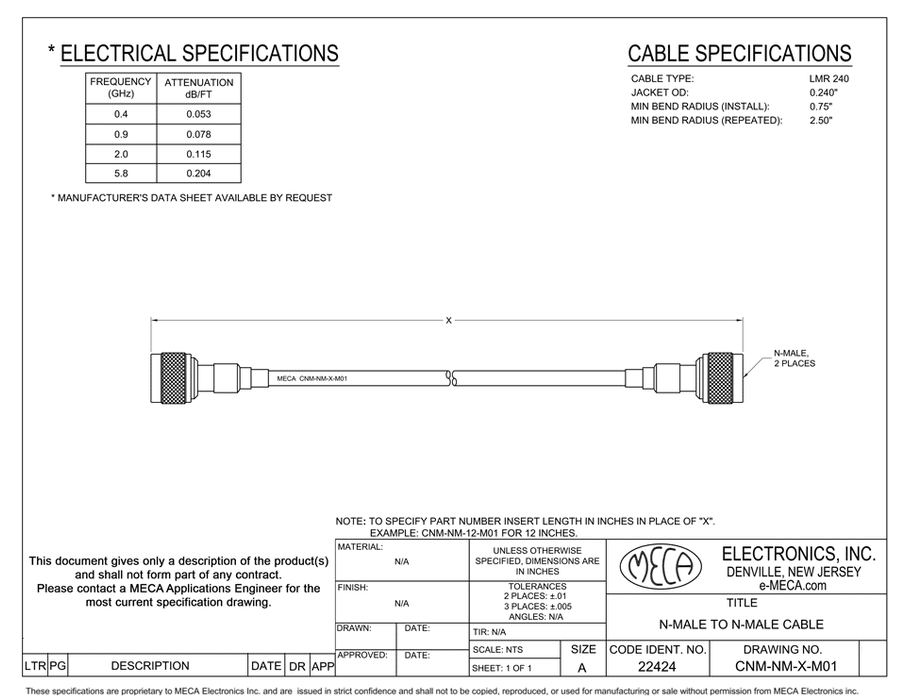 CNM-NM-X-M01 Jumper Cable Assemblies electrical specs LMR240