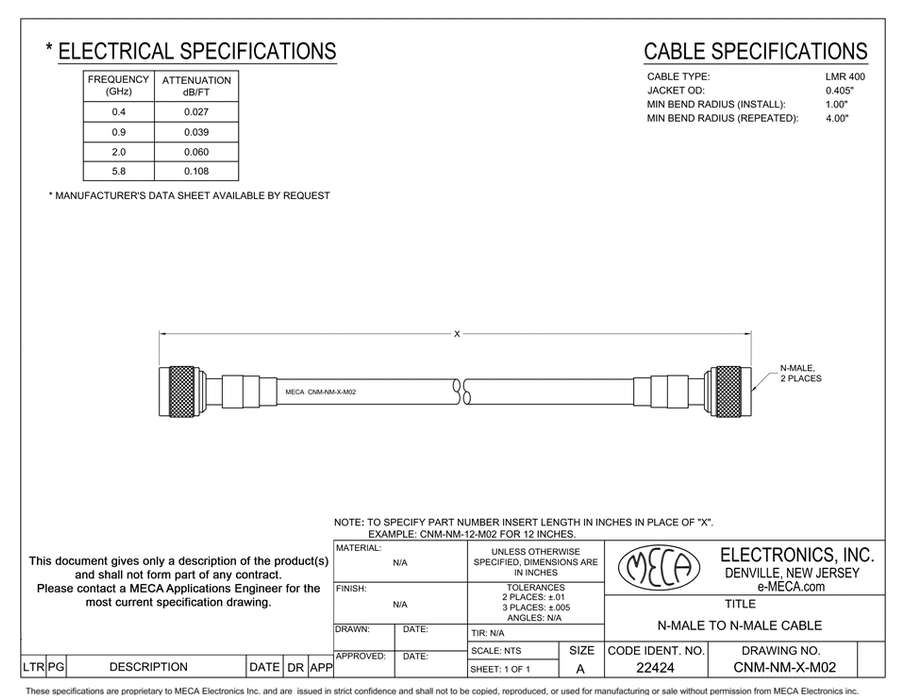 CNM-NM-X-M02 Cable Assemblies electrical specs LMR400