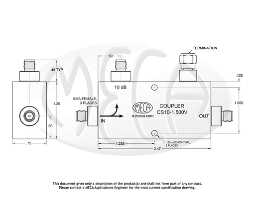 CS10-1.500V Directional Coupler SMA-Female connectors drawing