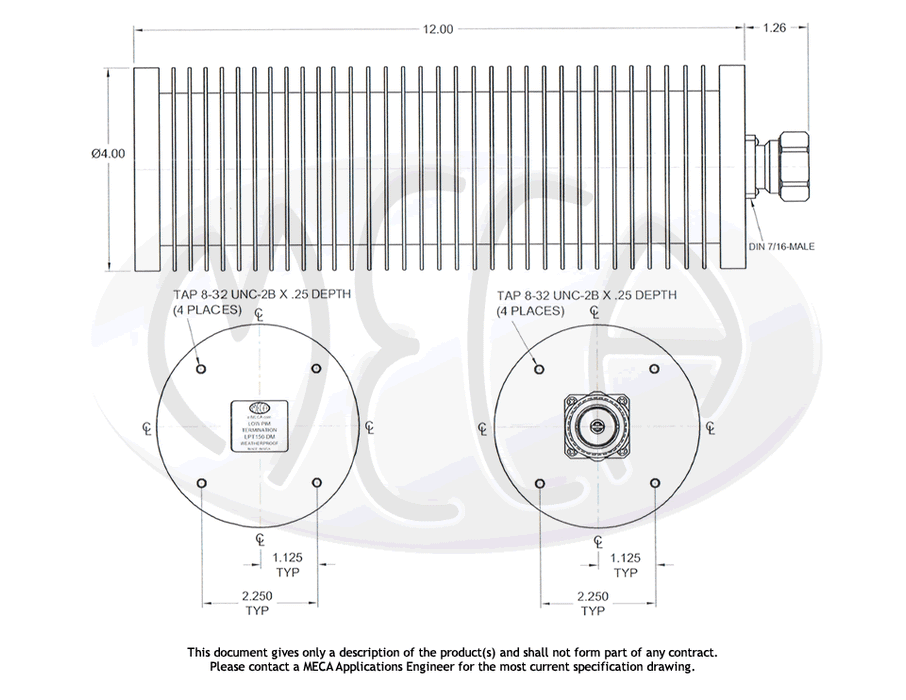 LPT150-DM Low PIM Termination 150 Watt 7/16 DIN-Male connectors drawing