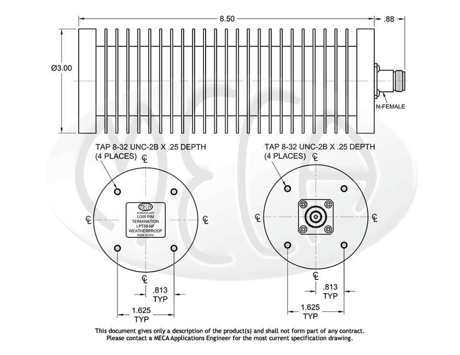 LPT50-NF Low PIM Termination N-Female connectors drawing