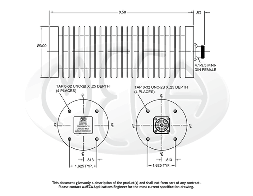 LPTC100-MDF Low PIM Termination Load Mini DIN-Female connectors drawing