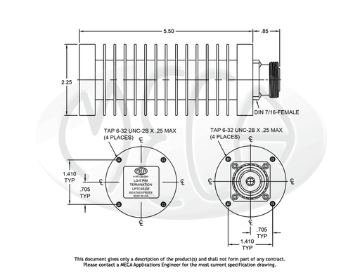 LPTC50-DF Low PIM RF Termination 7/16 DIN-Female connectors drawing