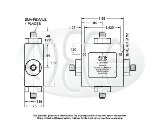 P3S-5.500WWP Power Divider SMA-Female connectors drawing