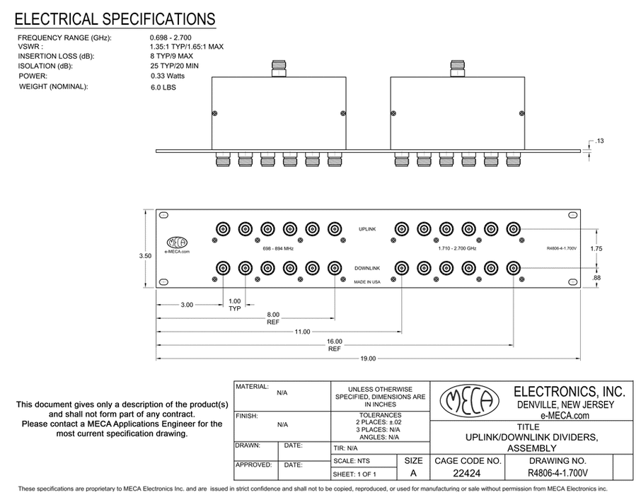 R4806-4-1.700V Integrated RF/Microwave Assembly specs