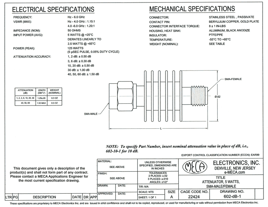 602-50-1, 5 Watts, Hz-6.0 GHz