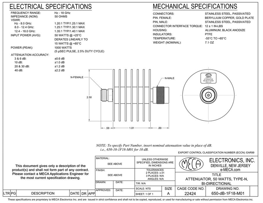 650-40-1F18-M01, 50 Watts, Hz-18.0 GHz