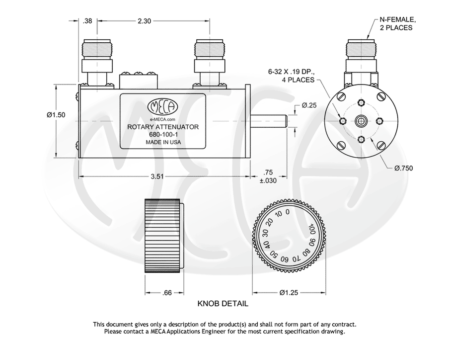 680-100-1, N-Female, 2 Watts, Hz-2.500 GHz