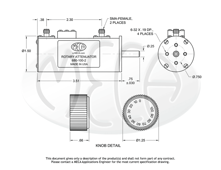 680-100-2, SMA-Female, 2 Watts, Hz-2.500 GHz