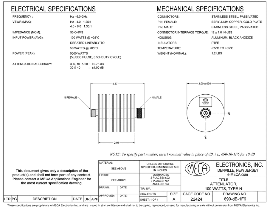 690-30-1F6, 100 Watts, Hz-6.0 GHz