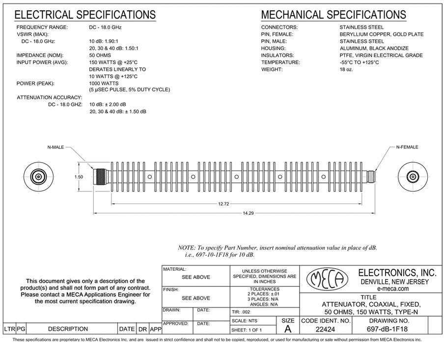 697-10-1F18, 150 Watts, DC-18.0 GHz