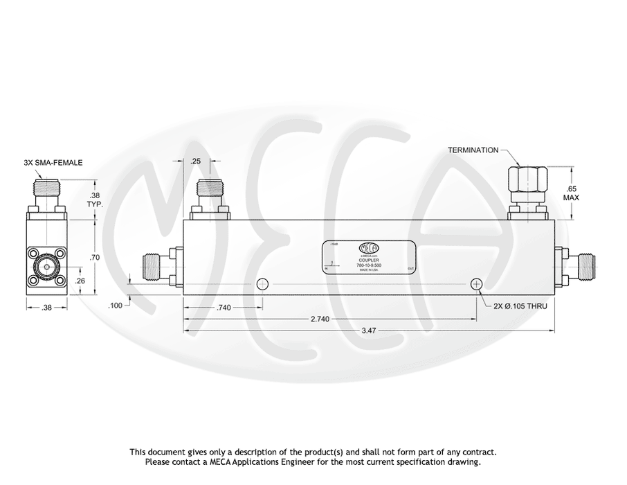 780-10-9.500 Directional Coupler SMA-Female connectors drawing
