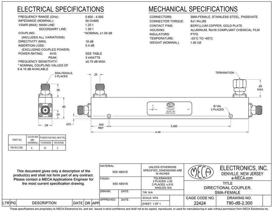 780-06-2.300, 50 Watts, 0.600-4.000 GHz