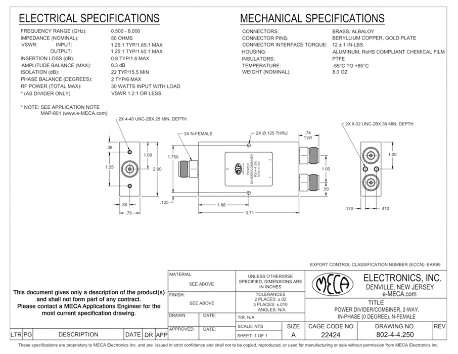 802-4-4.250, N-Female, 0.500-8.000 GHz