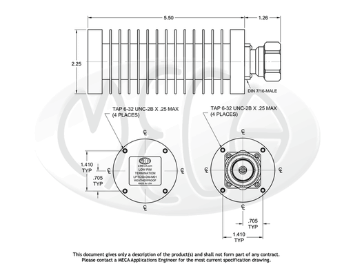 LPTC50-DM-M01 Low PIM Termination 50 Watts 7/16 DIN-Male connectors drawing