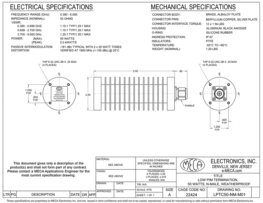 Low PIM Terminations LPTC50 NM M01 N Male 50 Watts 0 380 6 000 GHz low-pim-terminations-lptc50-nm-m01-n-male-50-watts-0-380-6-000-ghz