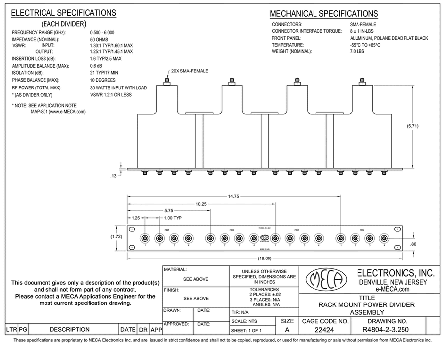 R4804-2-3.250, 4-Way, SMA, 0.500-6.000 GHz