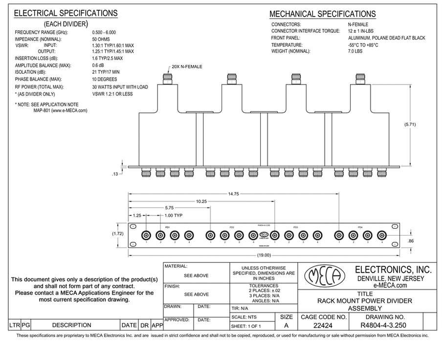 R4804-4-3.250, 4-Way, N, 0.500-6.000 GHz