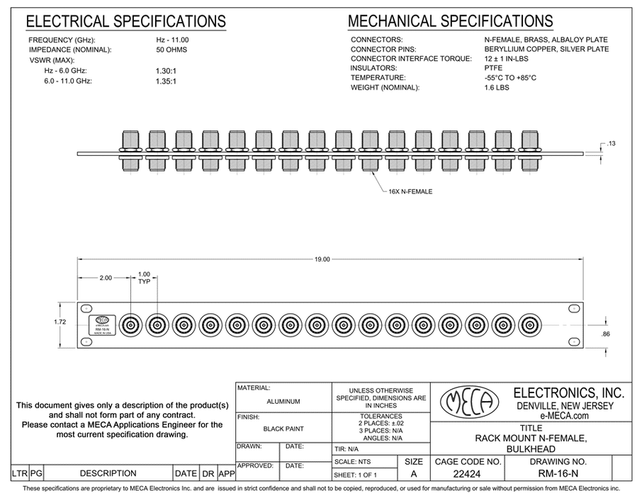 RM-16-N, Patch Panel x 16, Hz-11.00 GHz