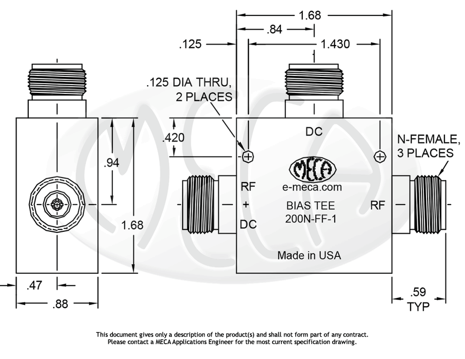 200N-FF-1 Bias Tees N-Type connectors drawing