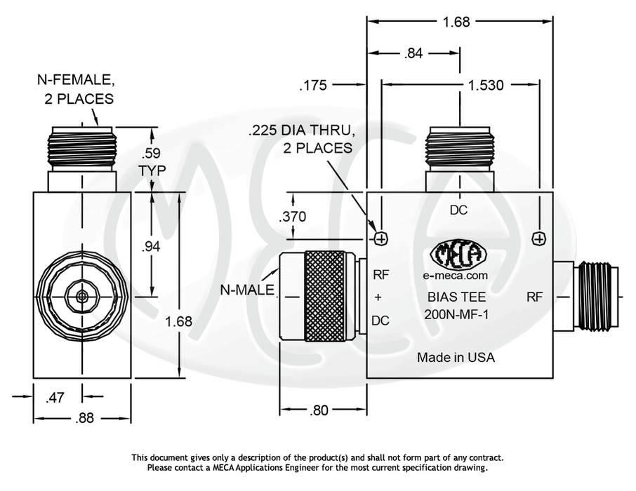 200N-MF-1 Bias Tees N-Type connectors drawing