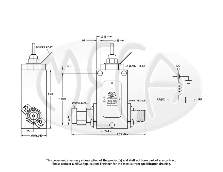 208K-MF-5 Bias Tees 2.9mm connectors drawing