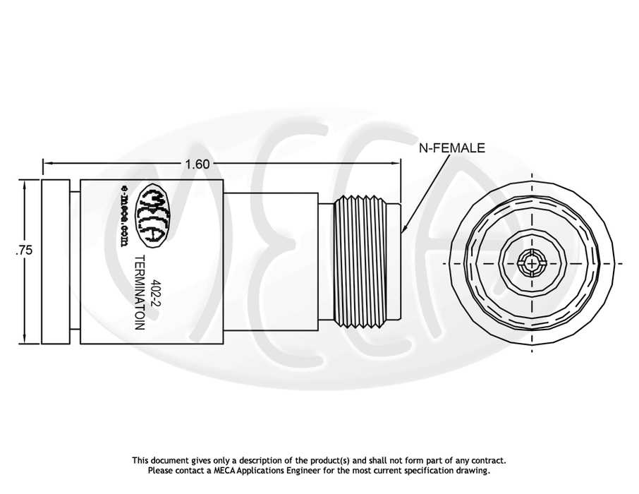 402-2 Terminations 2W N-Female connectors drawing