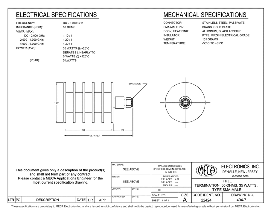 404-7 RF-Load Terminations electrical specs